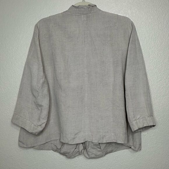Lane Bryant Linen Blend Gray Ruffle 3/4 Sleeves Cardigan - Picture 5 of 11